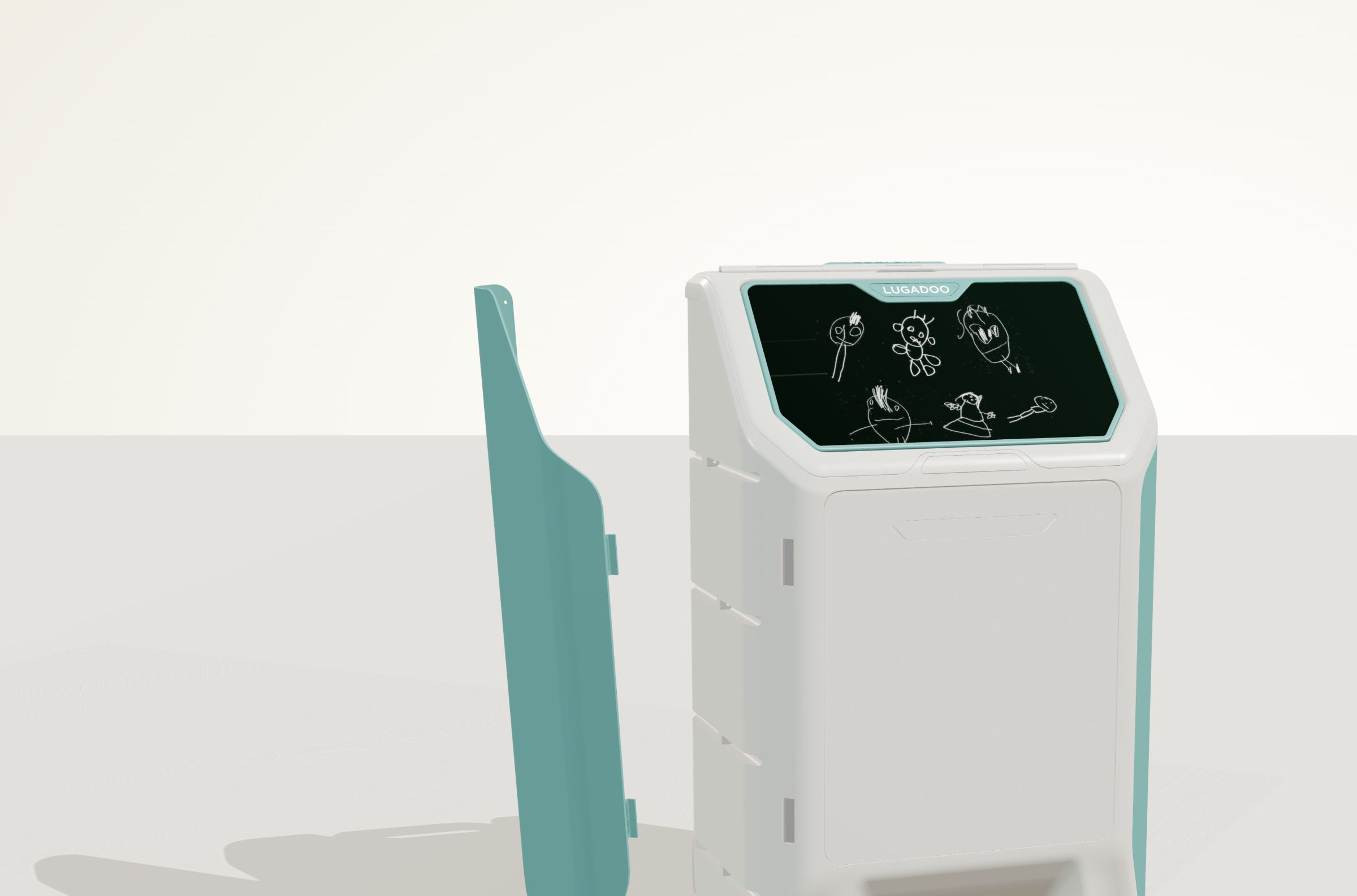 Lugadoo suitcase with its interchangeable side panel shown separately